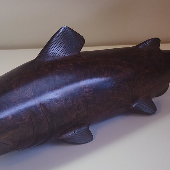 Great Signed Hardwood Ebony Salmon, Trout Fish Sculpture 13", Belielko? - Picture 2 of 7
